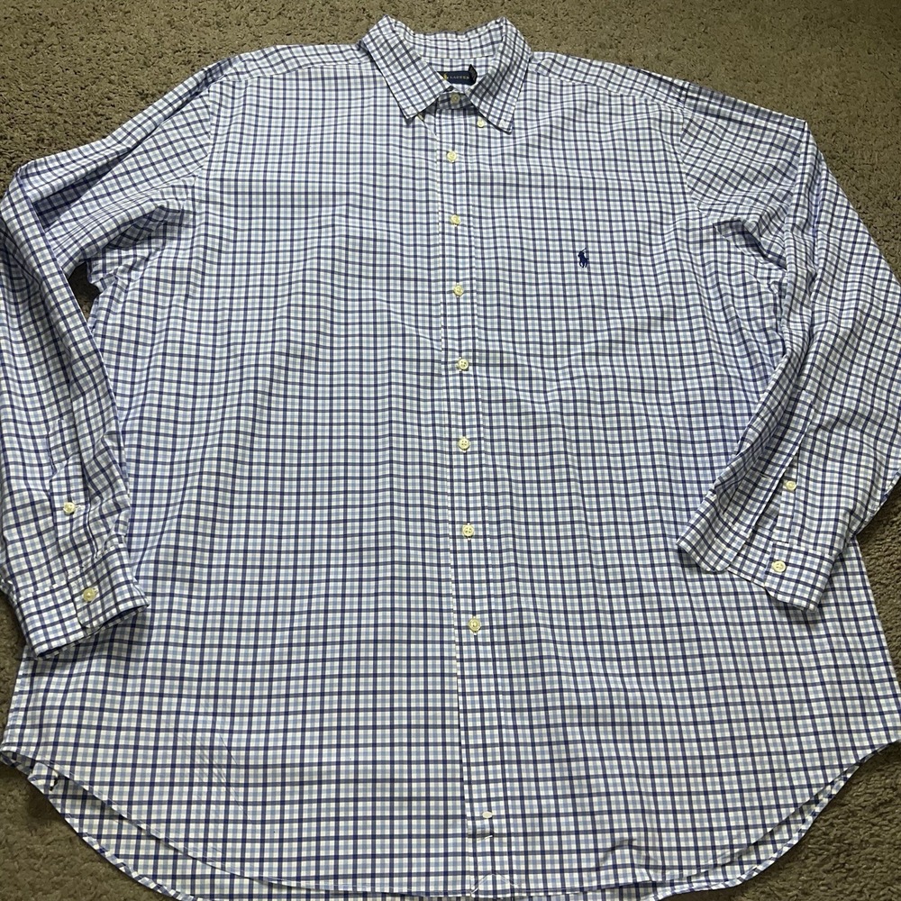 Polo Ralph Lauren Mens Gingham Button Down Shirt Blue White Classic Fit 2XLT - Picture 3 of 7